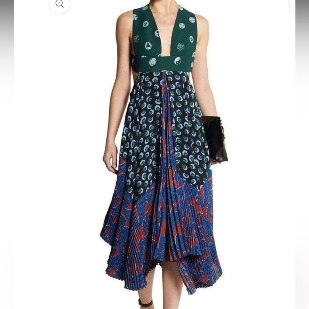 Stella McCartney Caroline Asymmetric Printed Silk and Crepe Dress.
